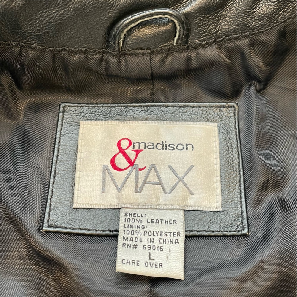 Vintage 90s Black Leather Jacket Large Minimalist Grunge Goth Biker Trench Coat - Picture 11 of 15